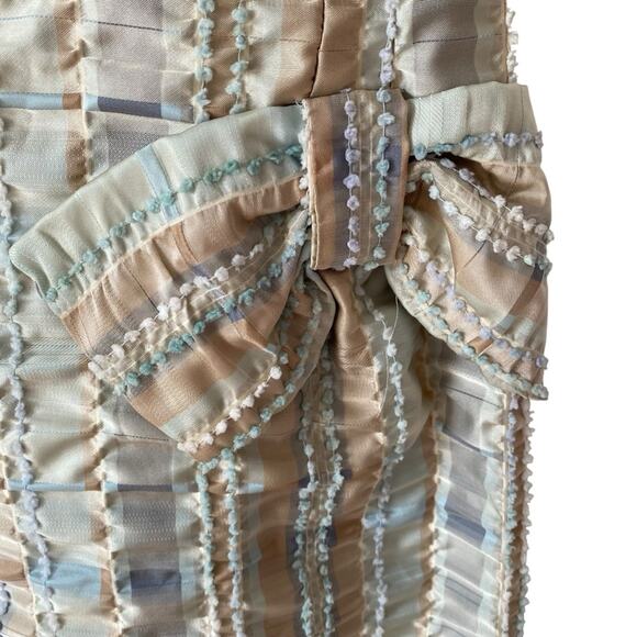 James Coviello NWTs Vintage Plaid Bow Front Pockets dress size 8 Tan Blue - Picture 3 of 13